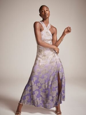 Metallic Lilac Jacquard Maxi Dress